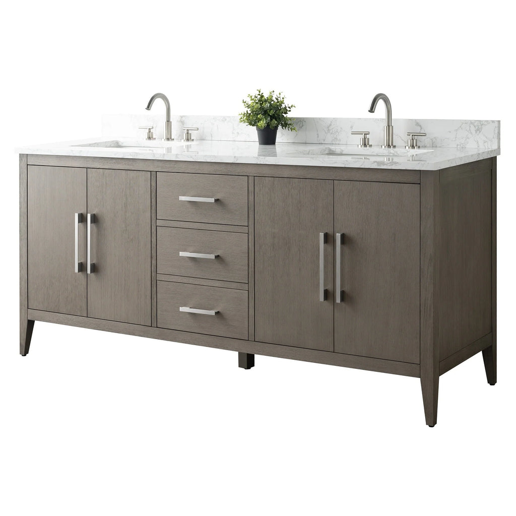 Vanity Art 72 Double Sink Bathroom Vanity Cabinet with Engineered Marble Top