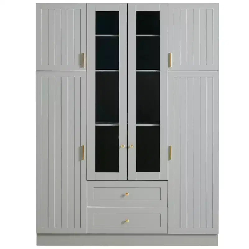 Garde-manger de cuisine autoportant Whisen de 180 cm de hauteur, grande armoire de rangement pour salle à manger avec 6 portes et étagères réglables