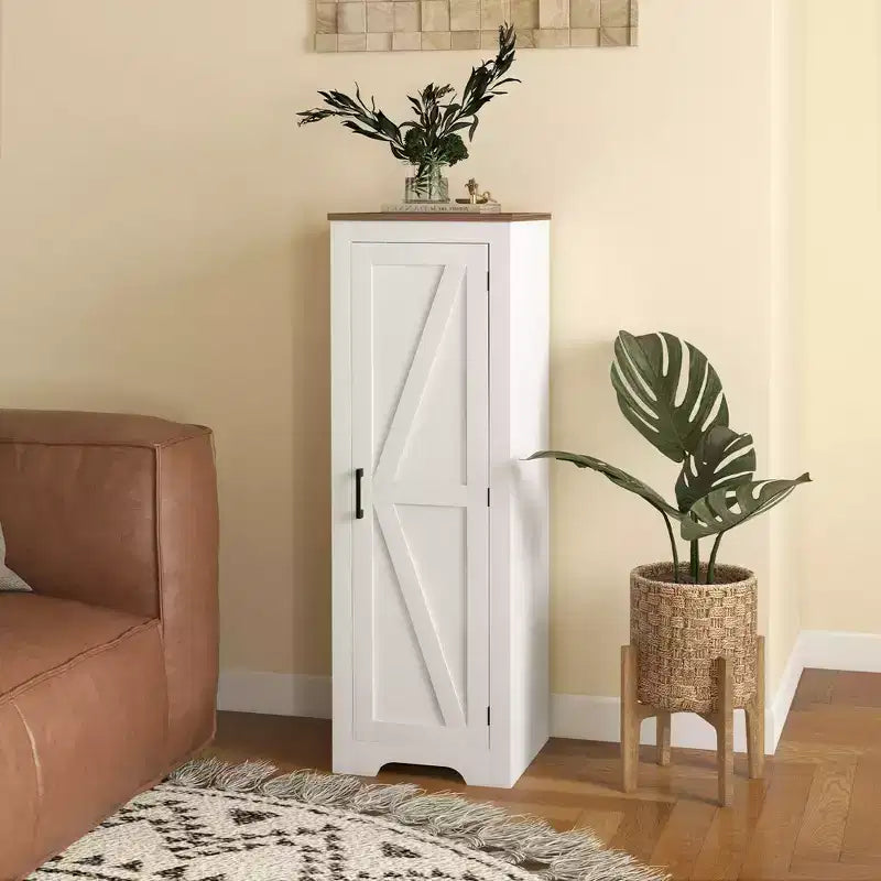 Meuble de rangement de style champêtre HOMCOM avec étagère réglable, meuble d'appoint à porte de grange unique pour salon, meuble garde-manger bas, blanc