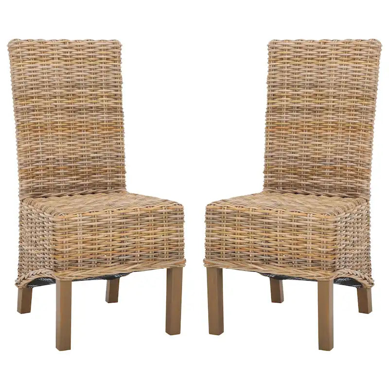 Set van 2 natuurlijke rieten eetkamerstoelen, 19B x 22D x 41H, boho-kuststijl