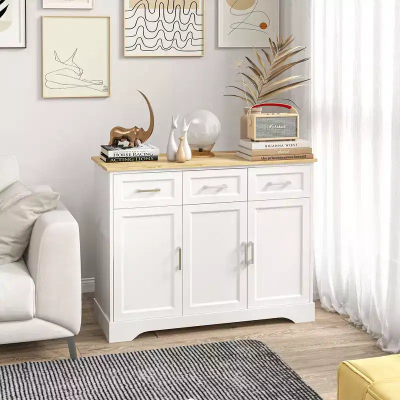 Buffet moderne de cuisine avec rangement, îlot de cuisine, meuble de salle à manger et mobilier de salon
