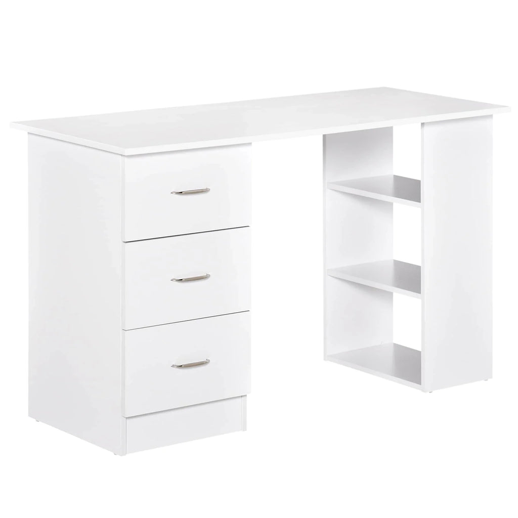 Bureau informatique HOMCOM 47 pour bureau à domicile, combinaison bibliothèque, table d’écriture et poste de travail moderne avec 3 tiroirs et étagère de rangement — blanc