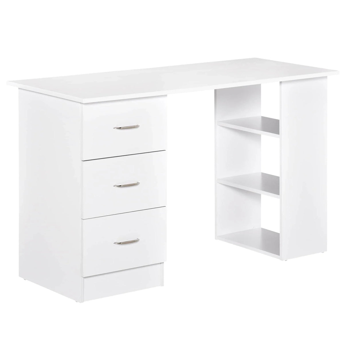 Bureau informatique HOMCOM 47 pour bureau à domicile, combinaison bibliothèque, table d’écriture et poste de travail moderne avec 3 tiroirs et étagère de rangement — blanc