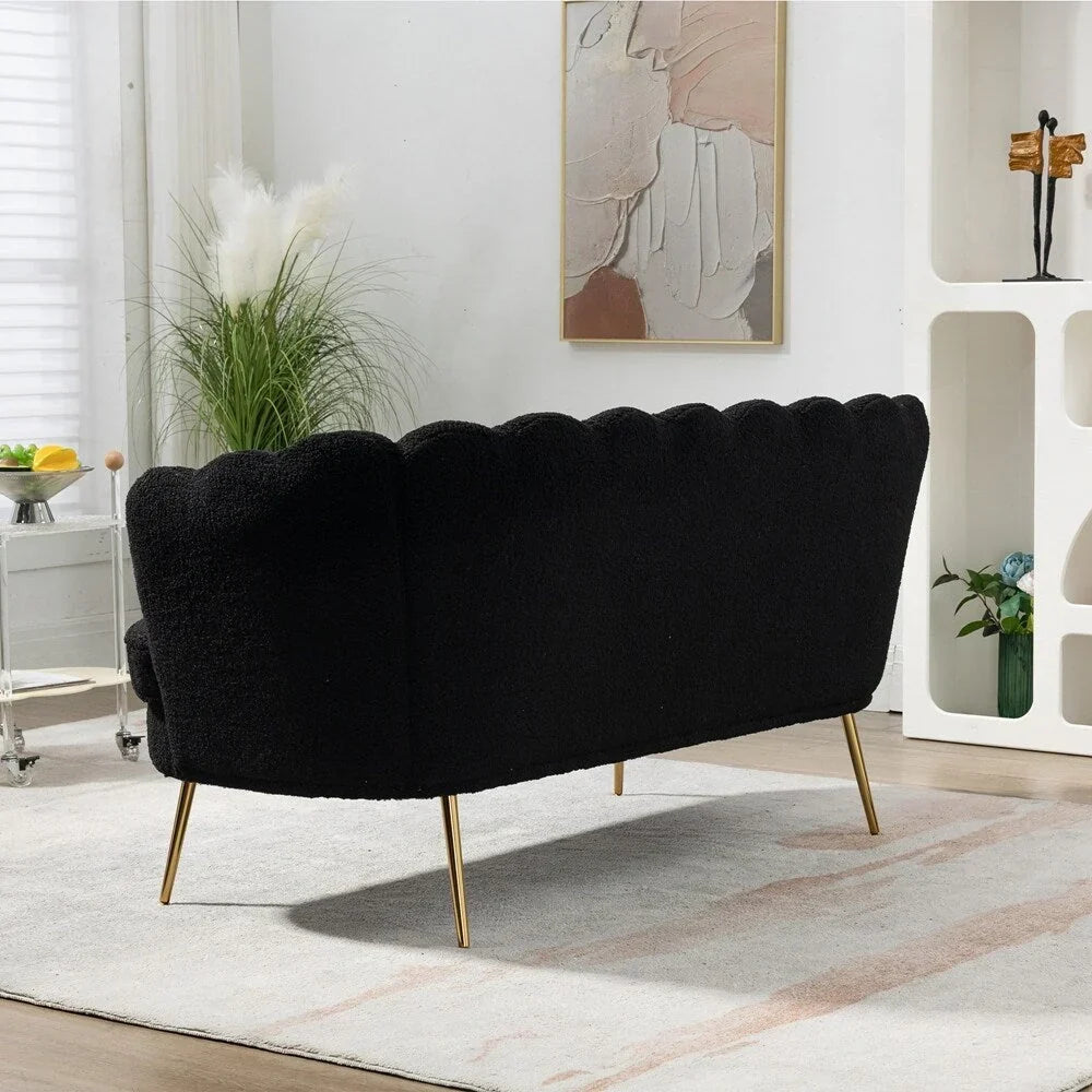 Kleines Mini-Sofa für zwei Personen mit goldenem Metallbein – 2 Sitzplätze