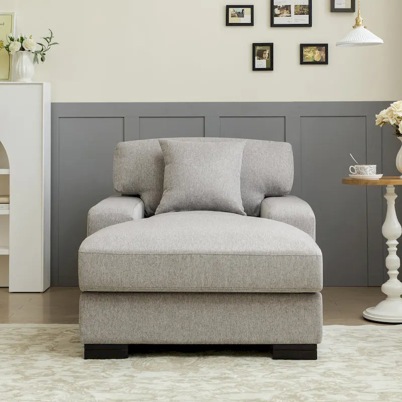 Nowoczesna, ponadgabarytowa sofa z szezlongiem i funkcją spania w stylu mid-century, z poduszką