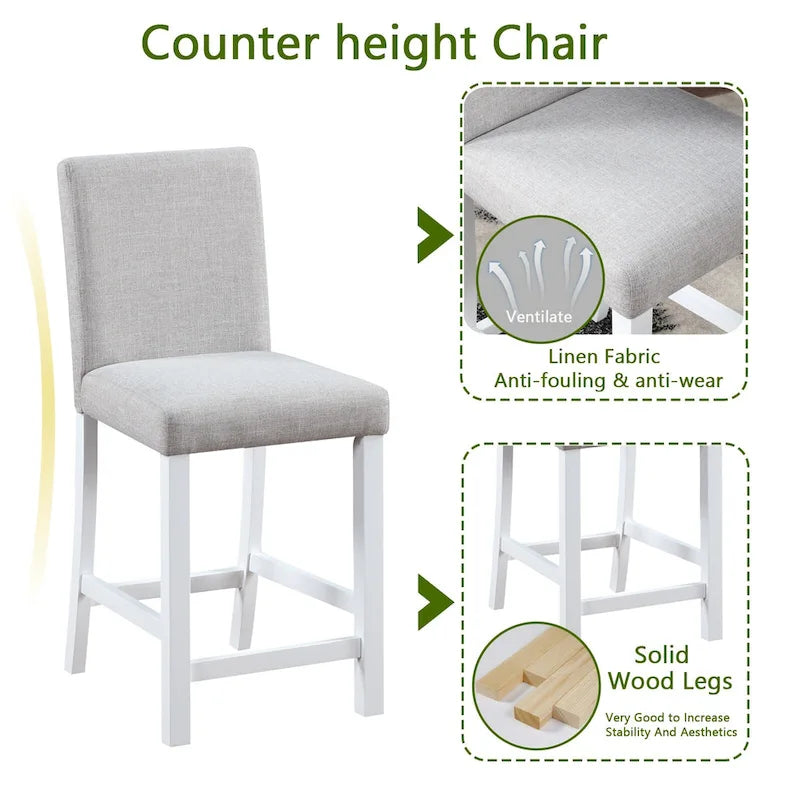 Ensemble de salle à manger moderne de 5 pièces avec table carrée à hauteur de comptoir et 4 chaises rembourrées