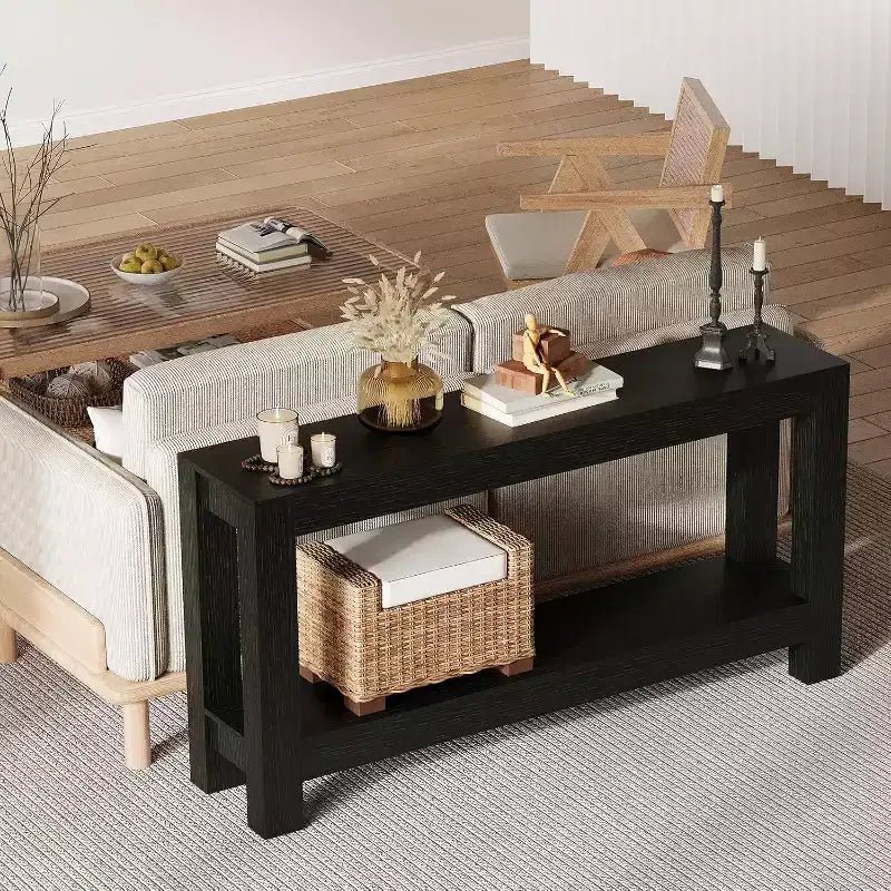 63 inch smalle houten haltafel met 2 laden voor woonkamer, gang of entree, decoratieve opberghaltafel