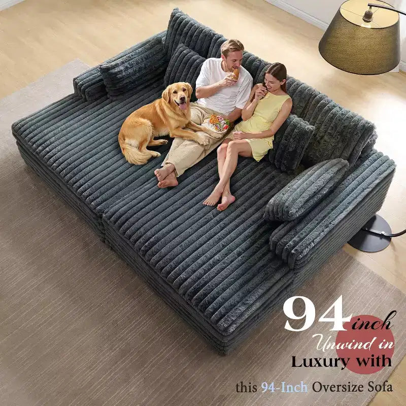 AMERLIFE 93 dubbele chaise longue voor twee personen, diepe cloudbank met lendenkussens en brede armleuningen, eenvoudig te monteren, imitatiebont