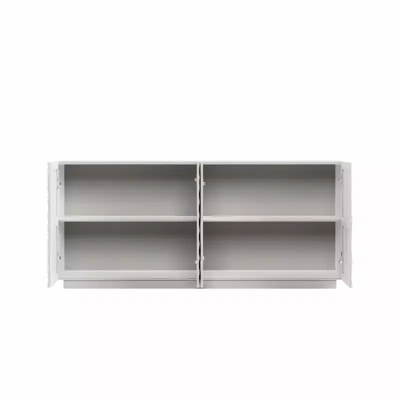 59 moderner Spiralen-Sideboard-Schrank, niedriges dekoratives Aufbewahrungsmöbel für den Eingangsbereich mit Türen in 3D-Wellenoptik