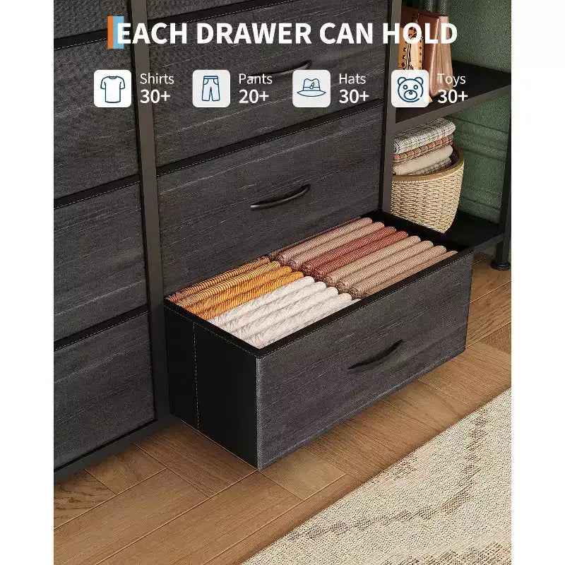 Commode avec 16 tiroirs, tringle et étagères, organisateur de rangement en tissu pour chambre, dressing ou entrée