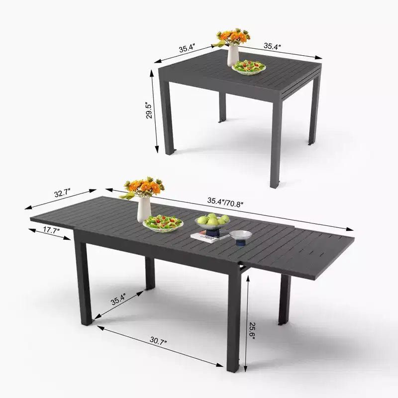 Okak aluminium eettafel voor patio, uitschuifbare tafel voor eetkamer en keuken