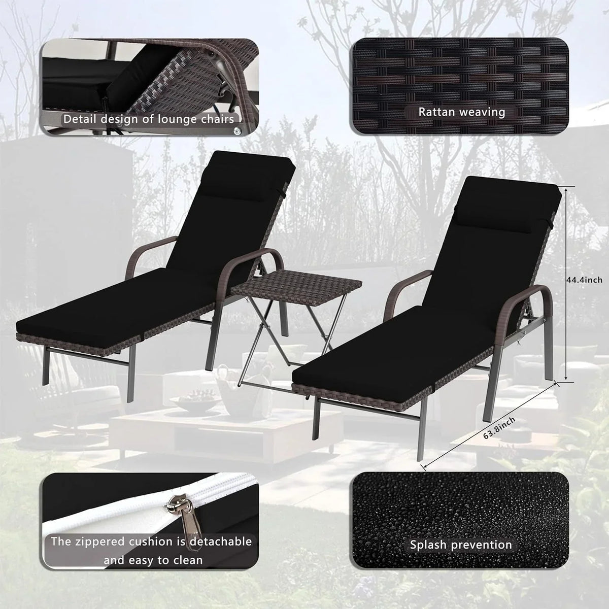 Ensemble de 3 chaises longues d’extérieur Kullavik