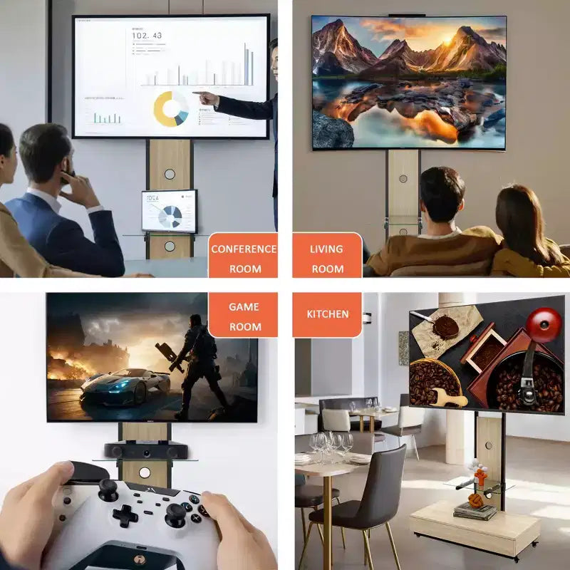 TV-Ständer für 32–75-Zoll-Fernseher, höhenverstellbarer mobiler TV-Wagen mit Schublade und Rollen für Wohnzimmer, Schlafzimmer und Büro – ModernLuxe