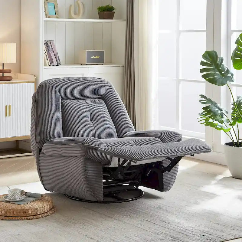 Fauteuil inclinable pivotant et berçant en velours côtelé, avec repose-pieds, pour le salon