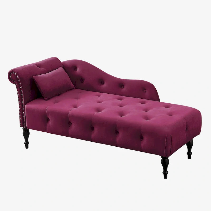 Chaise longue moderne de 60,6 po, revêtement en velours, boutons capitonnés, pieds en bois massif et clous décoratifs