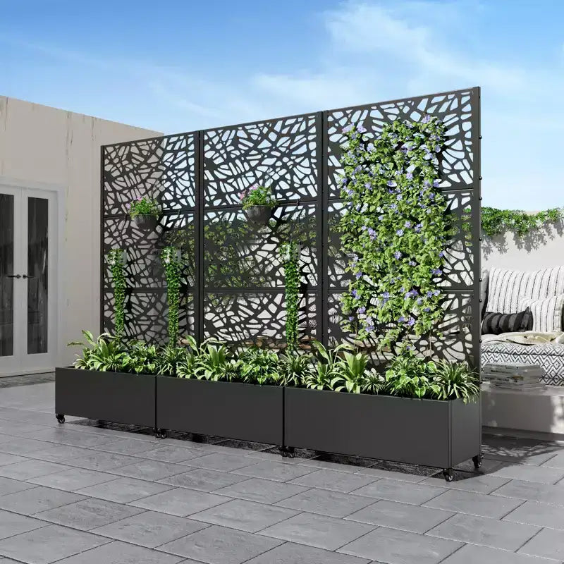 MAYEERTY plantenbak met ijzeren trellis, zwart net, stijl 01, 72x47x16in, set van 3