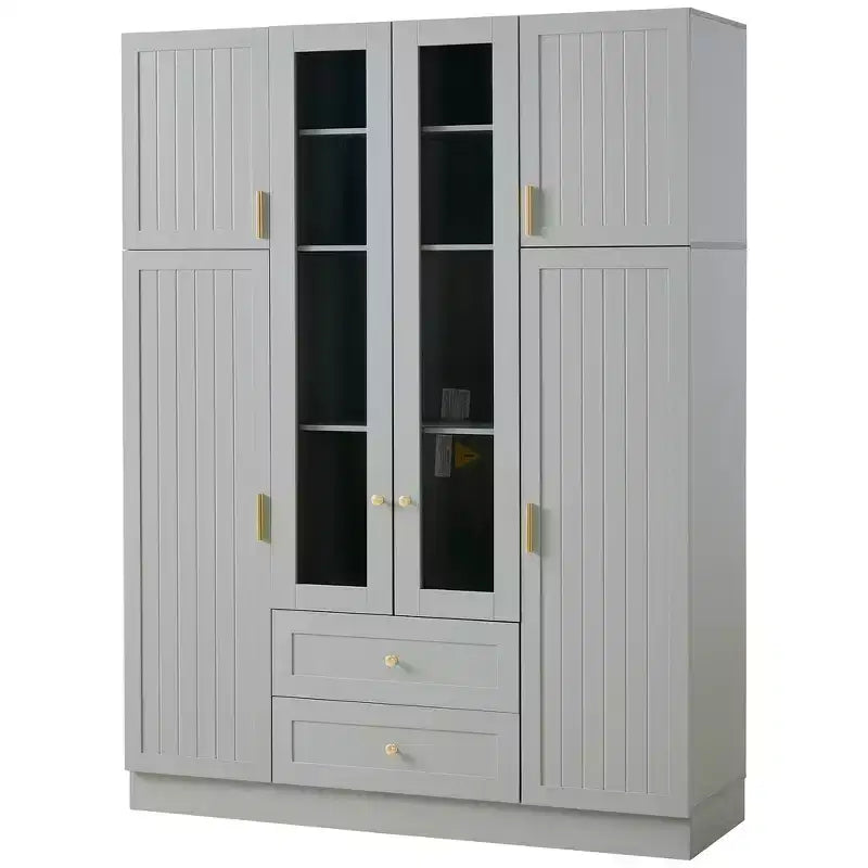 Garde-manger de cuisine autoportant Whisen de 180 cm de hauteur, grande armoire de rangement pour salle à manger avec 6 portes et étagères réglables