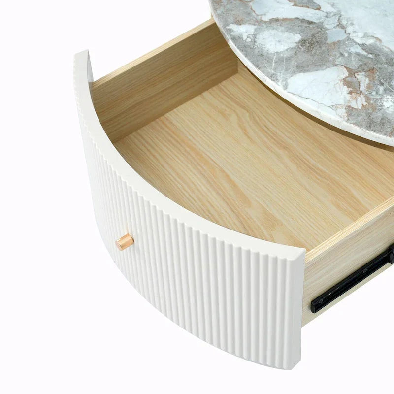 Table basse ronde moderne de 31,5 pouces avec grand espace de rangement dans le tiroir