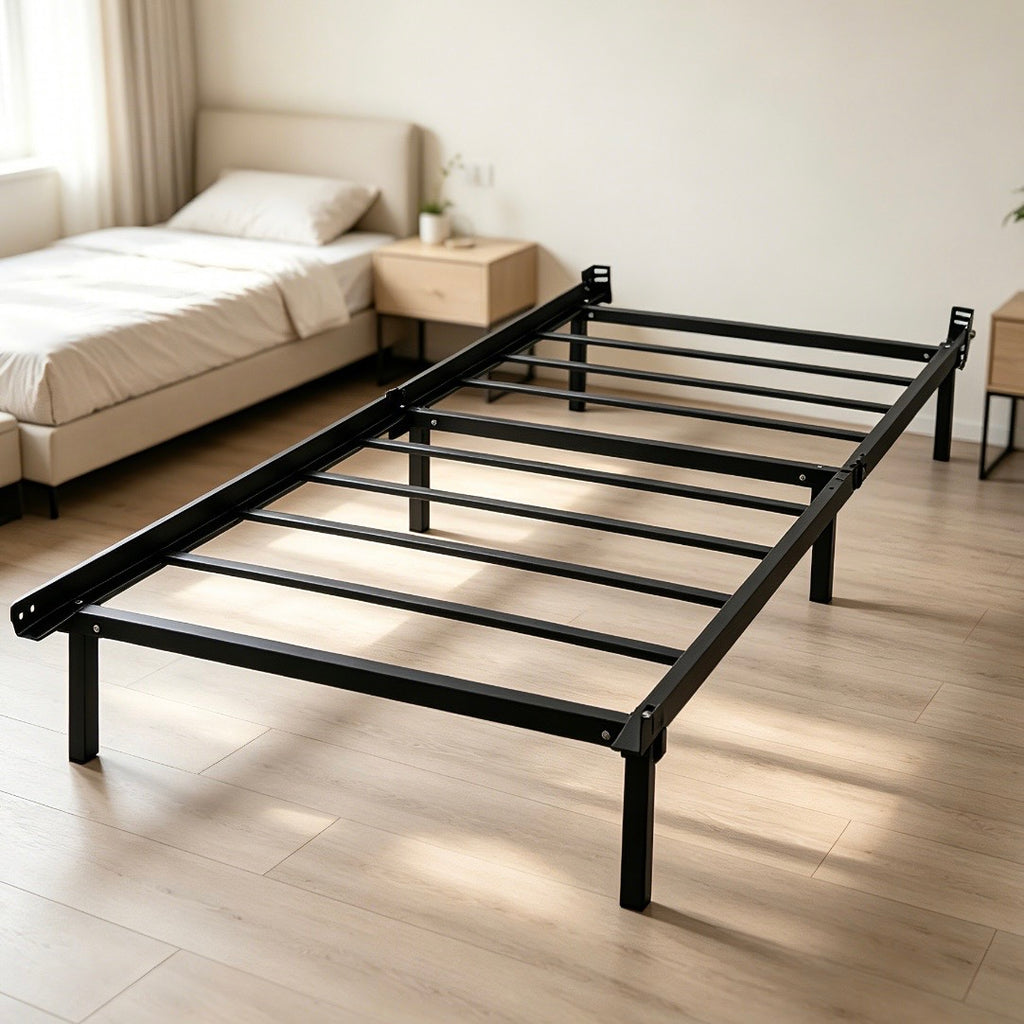 Twin 7" Metal Bed Frame Black - Steel Construction, 9-Leg Support, Toe-Friendly Design