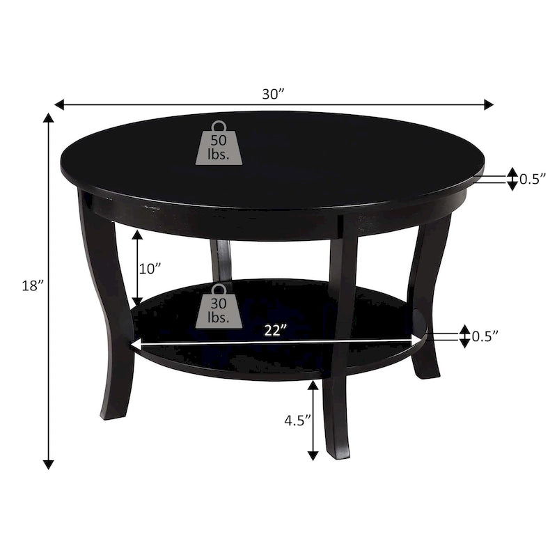 Table basse ronde American Heritage de Convenience Concepts avec étagère
