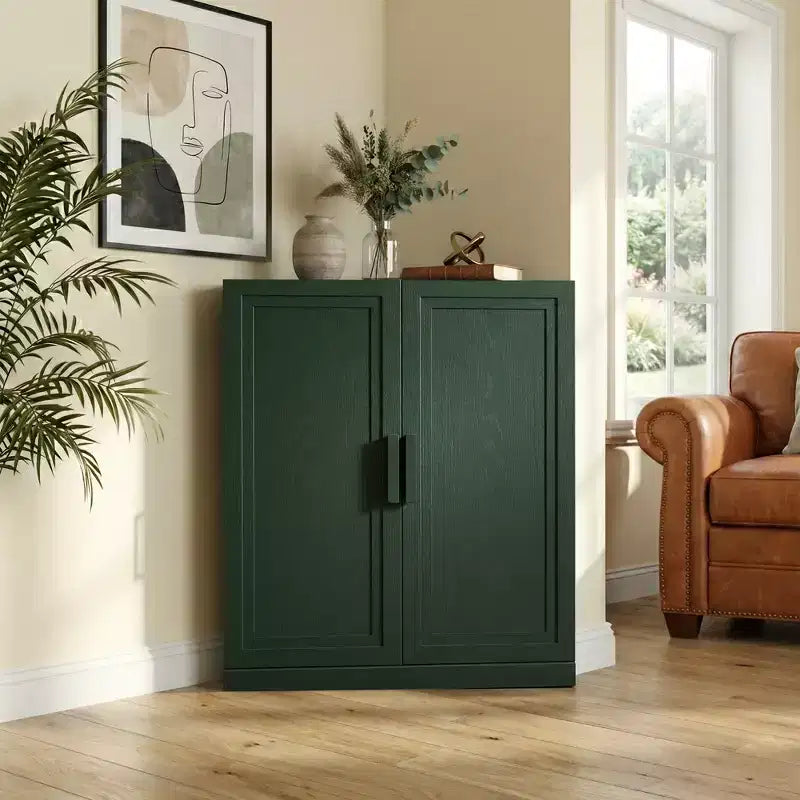 Dovelina hoekkast met verstelbare planken, dressoir, buffetkast, wijnkast en keuken- en eetkamerkast met houten deuren – 31H x 31W, 36H x 31W
