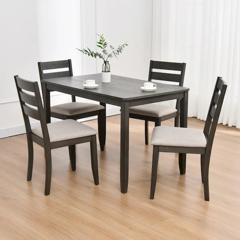 Ensemble de salle à manger 5 pièces en bois massif, table de 47 L (1 table + 4 chaises à dossier à barreaux)