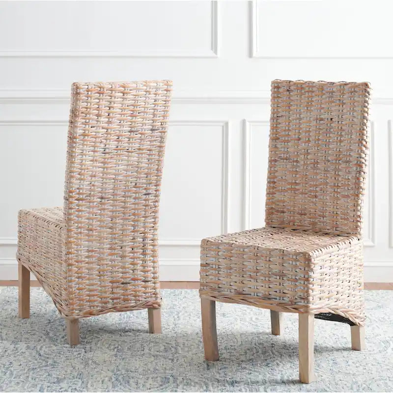 Set van 2 natuurlijke rieten eetkamerstoelen, 19B x 22D x 41H, boho-kuststijl