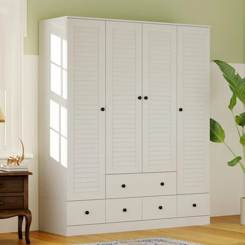 Armoire-penderie blanche de 59 po de large, grande armoire autoportante