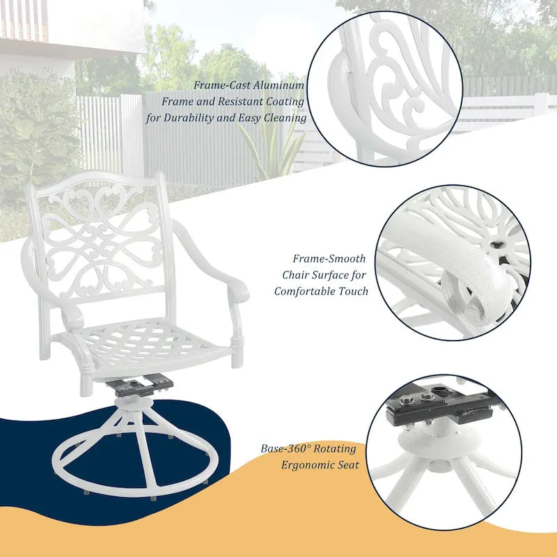 5-teiliges Esszimmer-Set für die Terrasse aus Aluminiumguss mit 4 drehbaren Stühlen