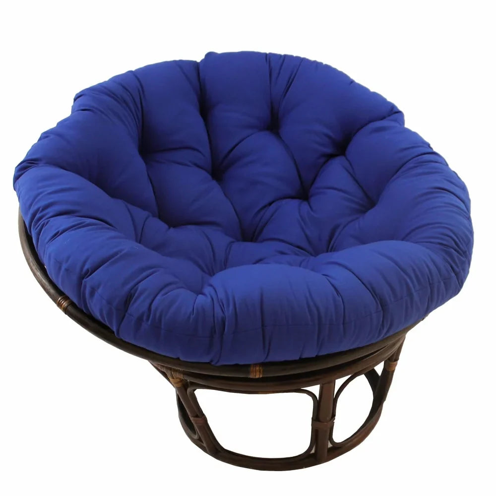 Bali Rattan-Papasan-Sessel mit 42-Zoll-Durchmesser und Köperstoffkissen