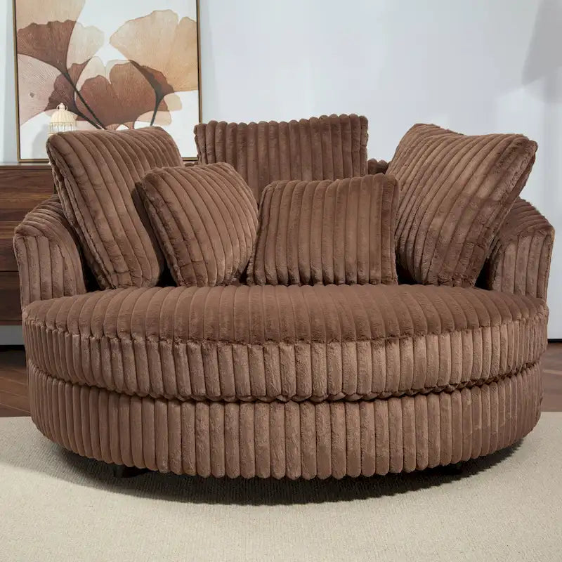 Fauteuil tonneau moderne rond avec 5 coussins et pouf en option
