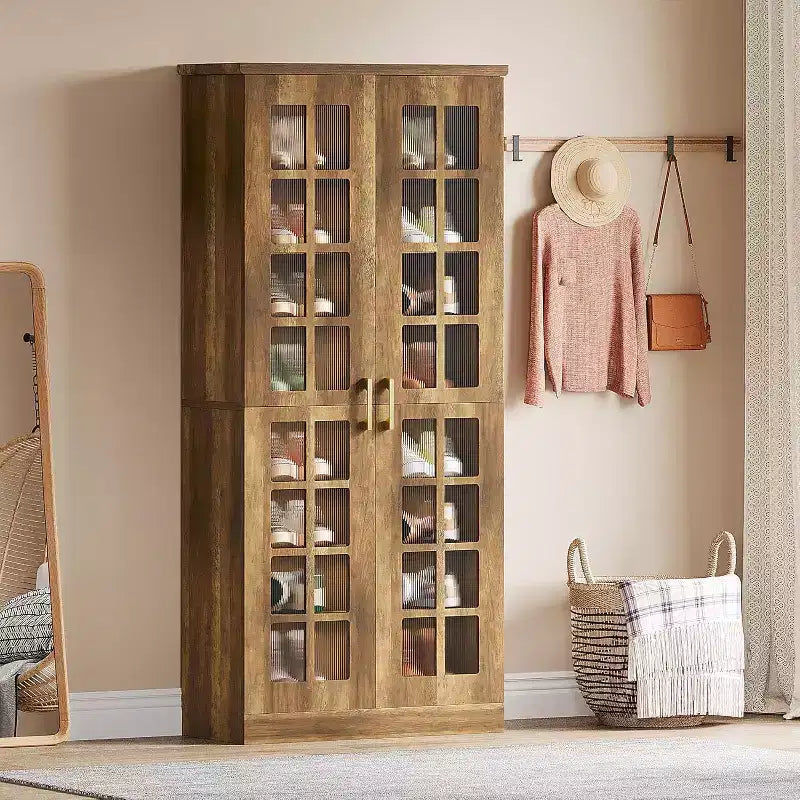 Lantine hoge schoenenkast met deuren, schoenenopbergruimte met 8 niveaus en verstelbare planken, moderne schoenenkast voor hal, garderobe of woonkamer, wit