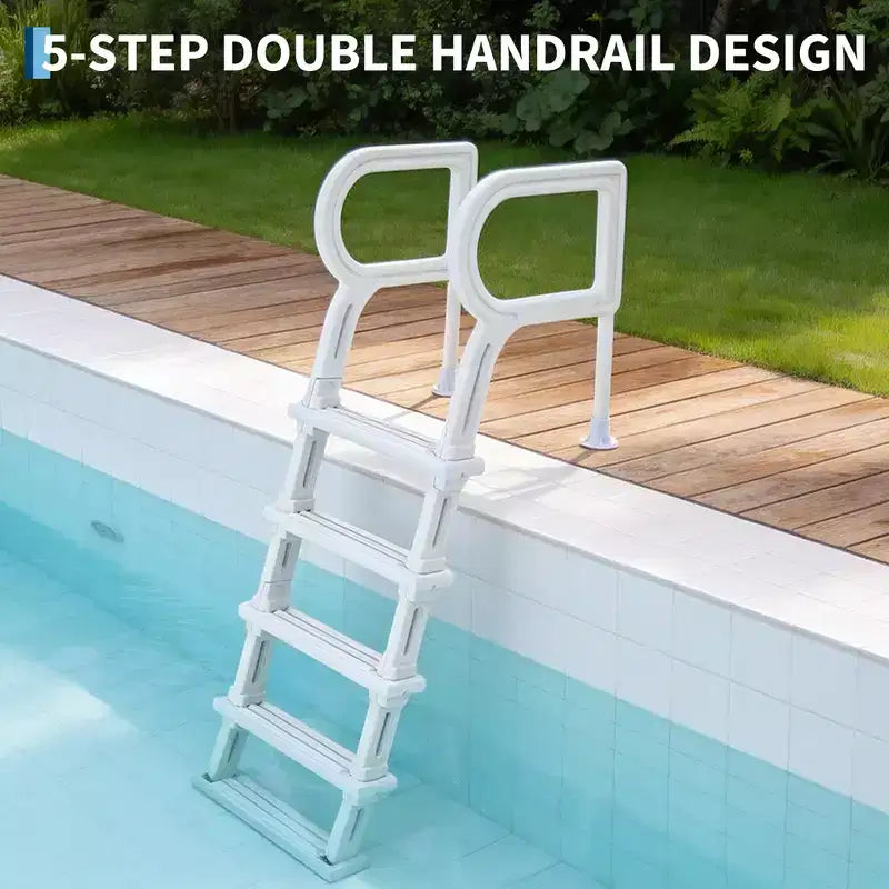 Échelle de piscine robuste à 5 marches avec deux mains courantes, marches solides en PE antidérapantes, capacité de 181 kg, compatible avec les piscines enterrées et hors sol de 122 à 137 cm