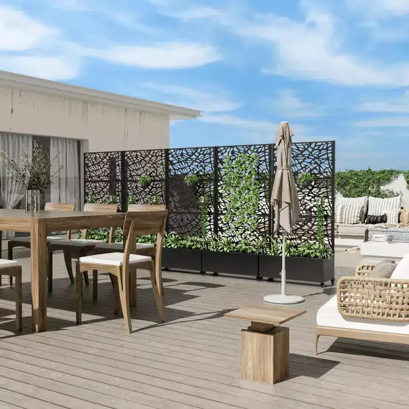 MAYEERTY plantenbak met ijzeren trellis, zwart net, stijl 01, 72x47x16in, set van 3