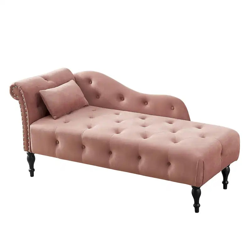 Chaise longue moderne de 60,6 po, revêtement en velours, boutons capitonnés, pieds en bois massif et clous décoratifs