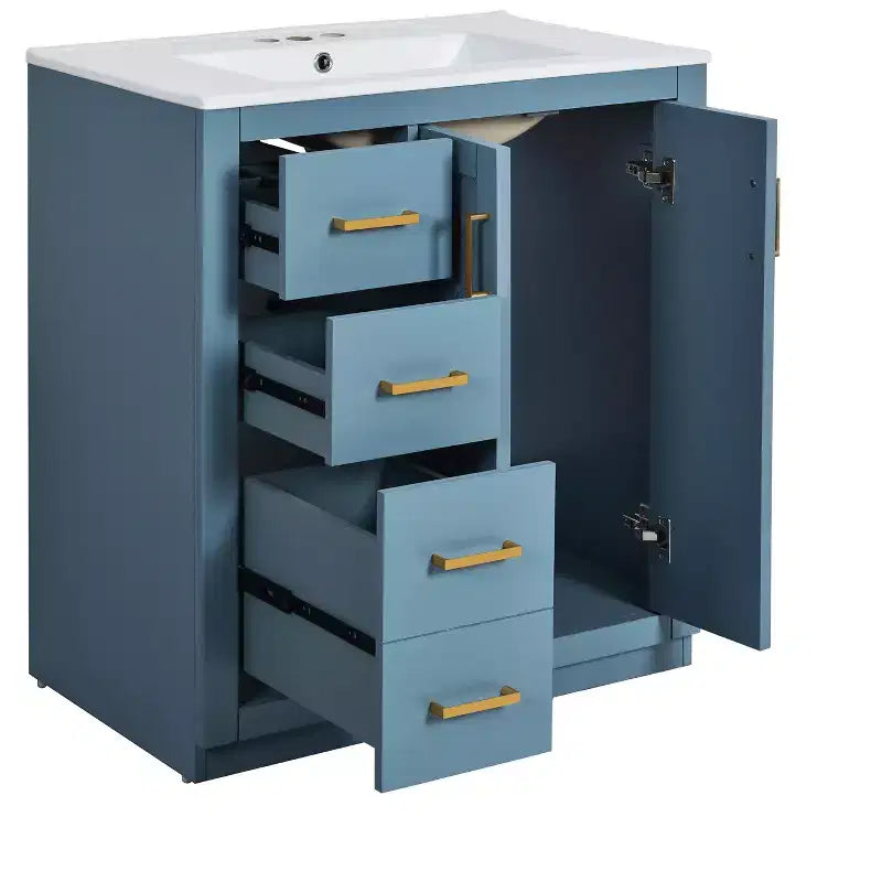 Meuble-lavabo de salle de bains simple de 30 pouces avec meuble et 3 tiroirs ??Noir / Bleu / Vert / Indigo / Blanc