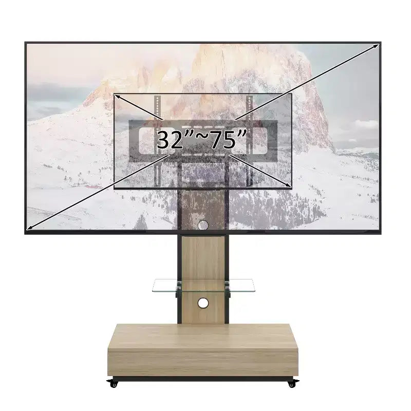 TV-Ständer für 32–75-Zoll-Fernseher, höhenverstellbarer mobiler TV-Wagen mit Schublade und Rollen für Wohnzimmer, Schlafzimmer und Büro – ModernLuxe