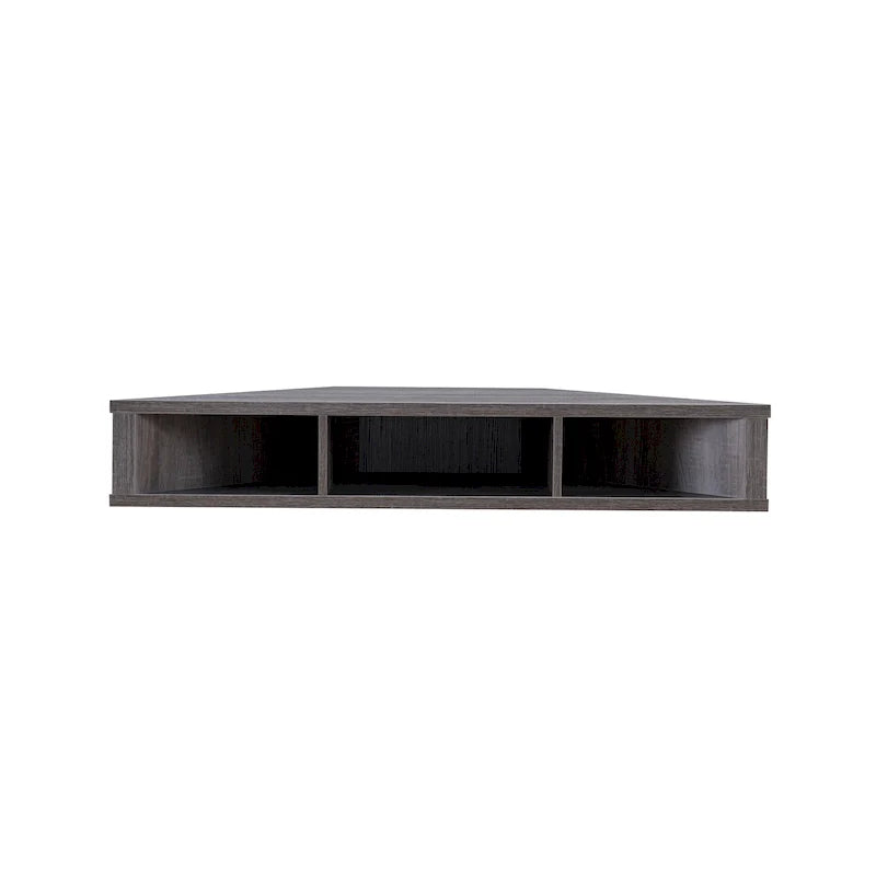 Meuble TV d’angle suspendu 47, 3 étagères, style transitionnel, fixation murale peu encombrante