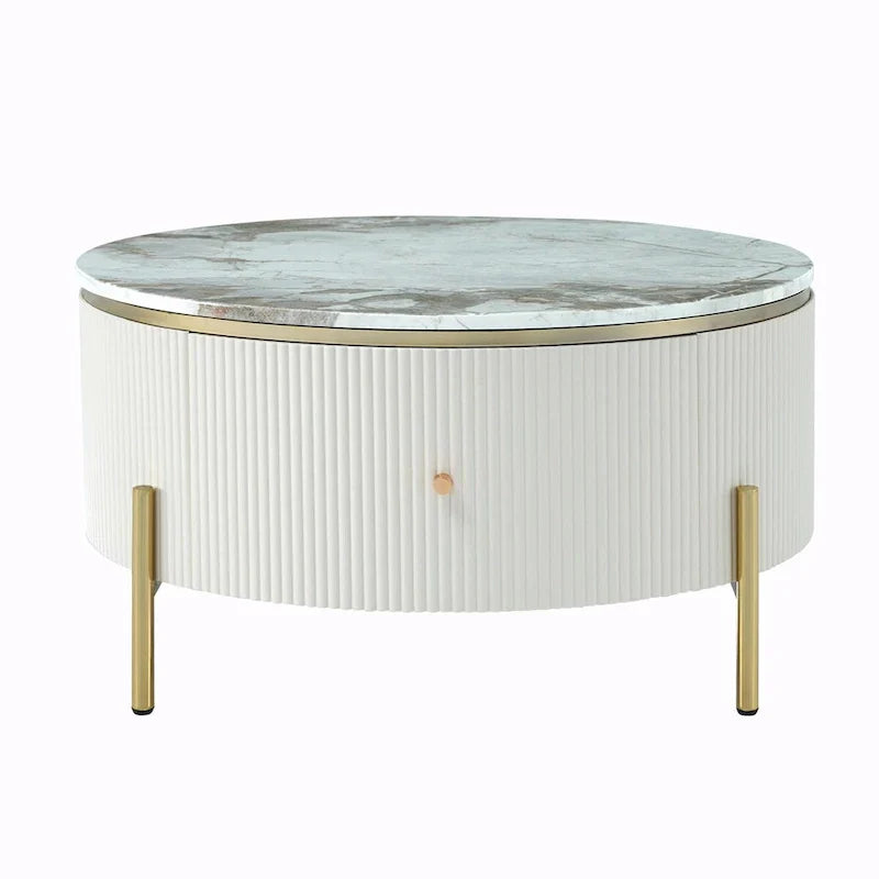 Table basse ronde moderne de 31,5 pouces avec grand espace de rangement dans le tiroir