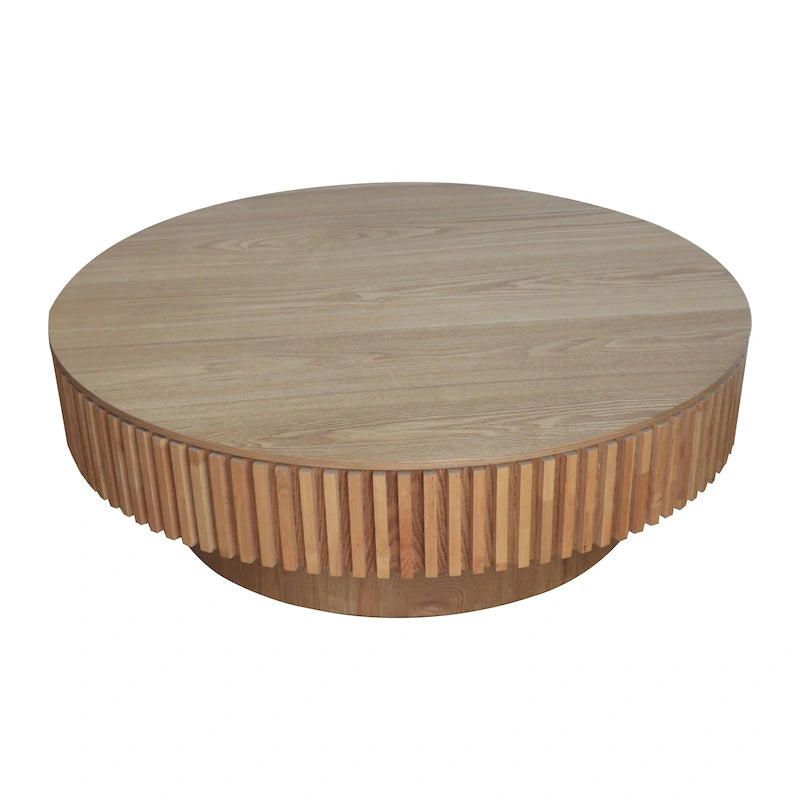 Table basse ronde moderne en bois massif plaqué avec rangement