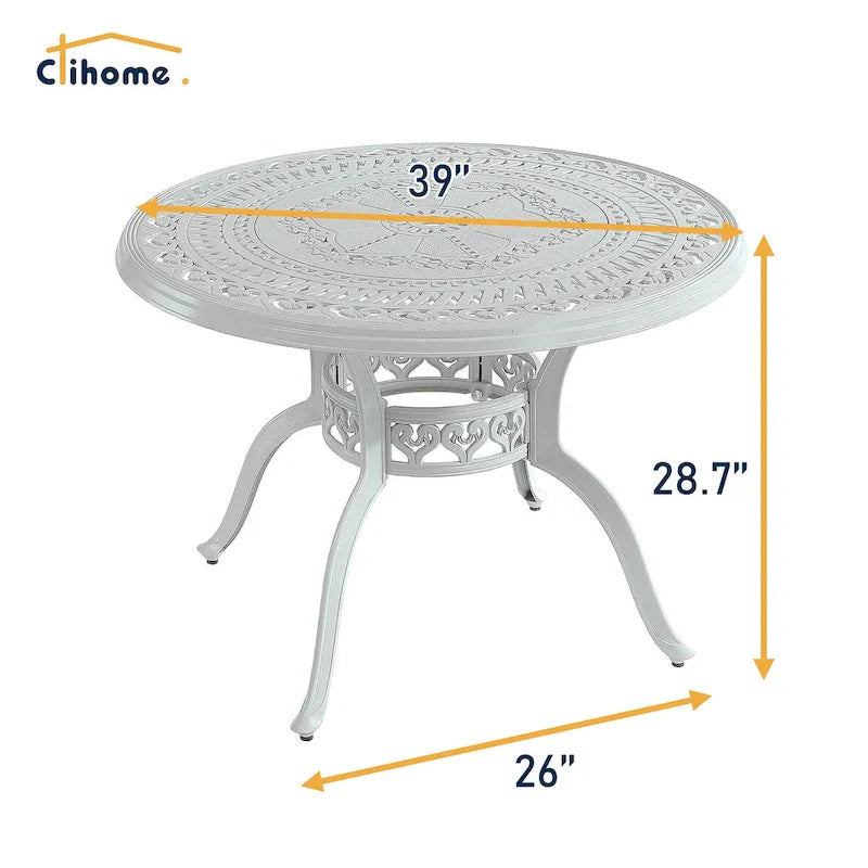 5-teiliges Esszimmer-Set für die Terrasse aus Aluminiumguss mit 4 drehbaren Stühlen