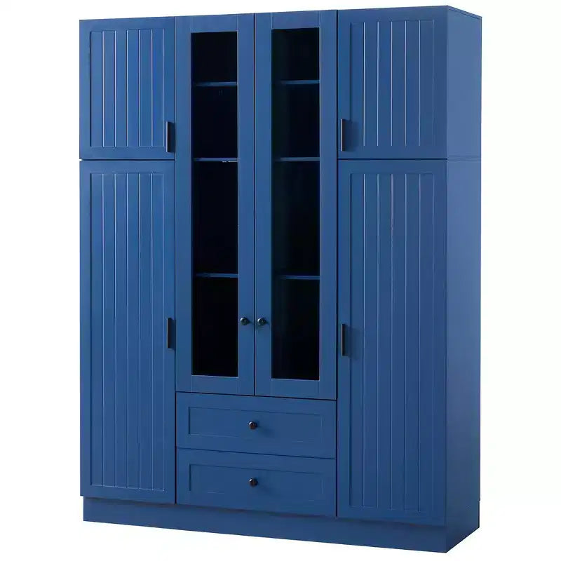 Garde-manger de cuisine autoportant Whisen de 180 cm de hauteur, grande armoire de rangement pour salle à manger avec 6 portes et étagères réglables