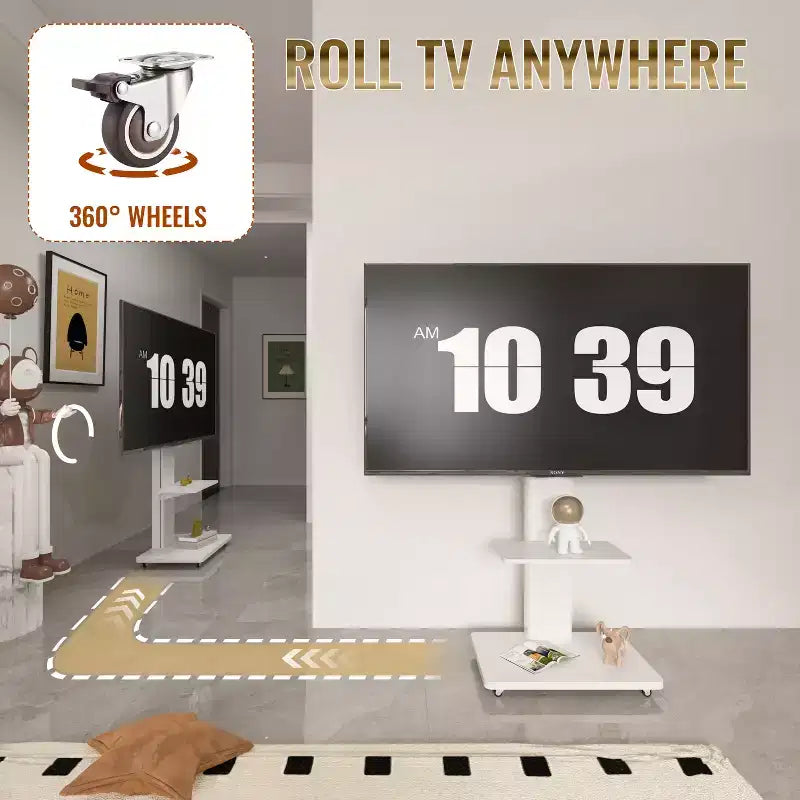 TV-Ständer für 32–75-Zoll-Fernseher, höhenverstellbarer mobiler TV-Wagen mit Schublade und Rollen für Wohnzimmer, Schlafzimmer und Büro – ModernLuxe