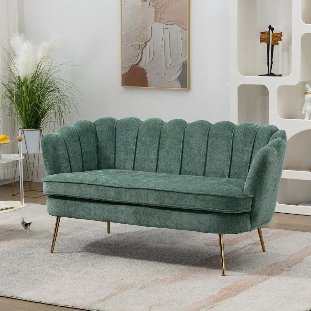 Kleines Mini-Sofa für zwei Personen mit goldenem Metallbein – 2 Sitzplätze