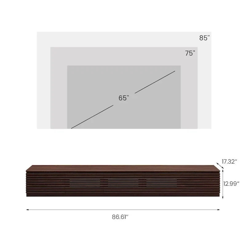 Minimalistische tv-meubel met laden, mediaconsole van massief hout met kasten, neerklapbare deur, walnootfineer, volledig gemonteerd