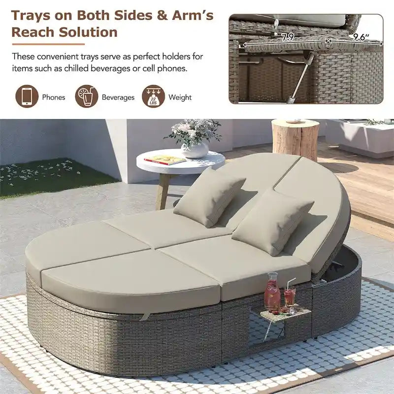 Lit de repos extérieur pour 2 personnes avec coussins et oreillers