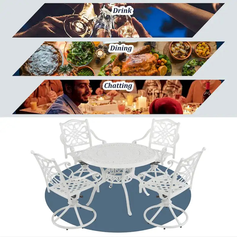 5-teiliges Esszimmer-Set für die Terrasse aus Aluminiumguss mit 4 drehbaren Stühlen