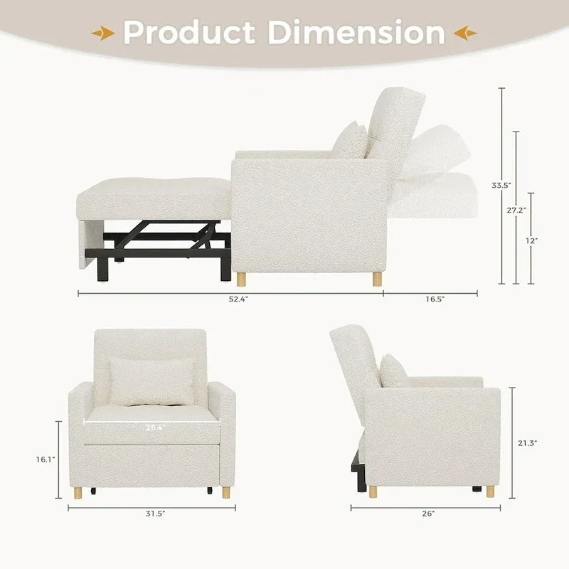 Fauteuil convertible 3-en-1 AECOJOY avec coussin et dossier réglable