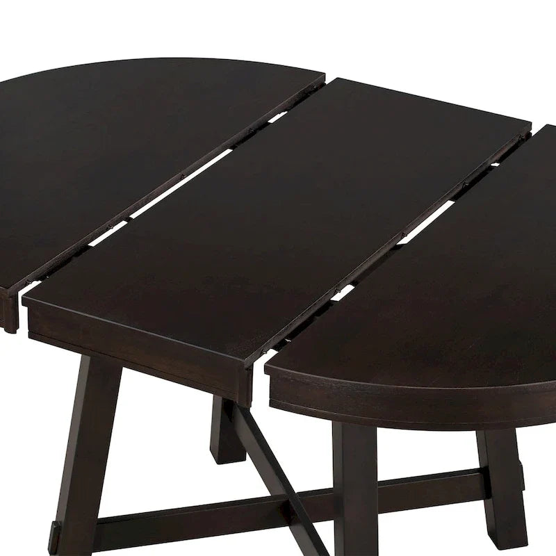 Ronde uitschuifbare eettafel in landelijke stijl met houten keukentafelblad en verlengblad van 16 inch