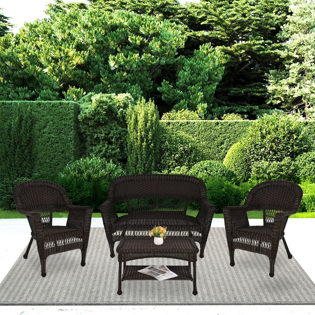 4-delige loungeset van wicker voor op het terras